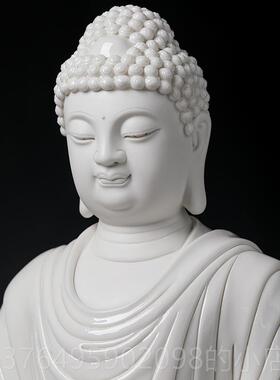 新款七珍 陶大瓷佛像《16吋正坐如来佛陈》释迦牟尼佛白瓷茹师戴