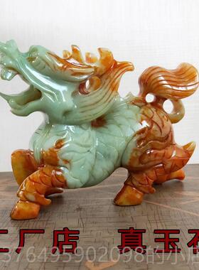 新款岫玉麒麟摆件玉石一对办公室客送厅玄关书房质乔迁礼量家居品