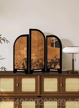新款中古墨竹小屏风桌面摆摆件新中式茶桌家居边风柜关装饰玄品复