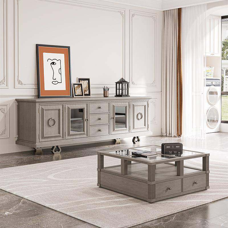 美式电视柜复古户实型EKH客厅组合茶几木地柜法式轻奢白蜡木小储,淘宝优惠券,粉丝福利购,淘宝优惠卷