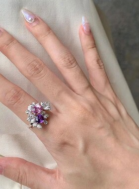 璀璨彩宝花朵设计轻奢高级感戒指女 开口大气百搭优雅气质食指环