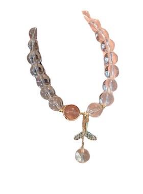 透体白水晶手链女韩版小众鱼尾吊坠水晶手串简约精致水晶手饰