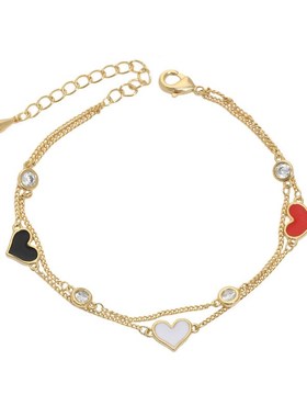 真金电镀微镶锆石气质手饰品女小众设计感双层爱心手链源头工厂