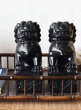 正品样新中式黑色小狮子一对提茶壶托盘套装摆板梁间禅意茶几中古