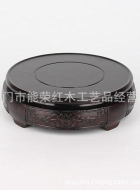 非洲黑檀浅雕刻玉石文玩茶壶盆景摆件底座