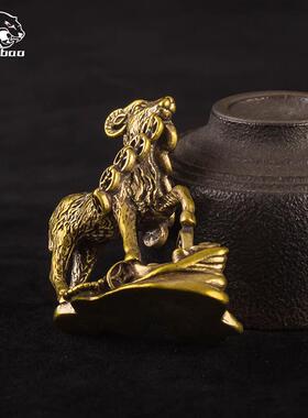 黄铜咬钱羊三羊开泰摆件实心铜器十二生肖羊桌面茶宠摆件工艺礼品