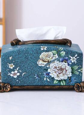 复古用新1041中式美式工艺品摆件脂彩绘抽纸客厅欧盒式家居日树纸