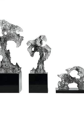 创意明板太湖石摆件新房HXU中式书抽象雕塑软装客厅透玄关样间装