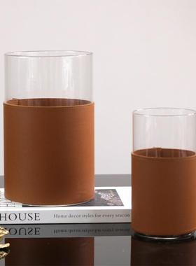 简约现代橘形YUT色厅套皮玻璃圆花器样板房客桌面家居米兰时尚装