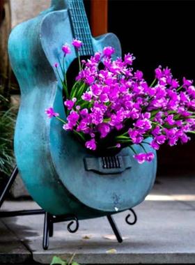 阳台花户外装饰盆创意店门口布置吉他花园古做旧琴园艺复景AGE观