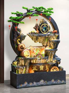 假山流喷泉客厅幕墙循环水聚水宝景观招97018财办水盆公室落地装