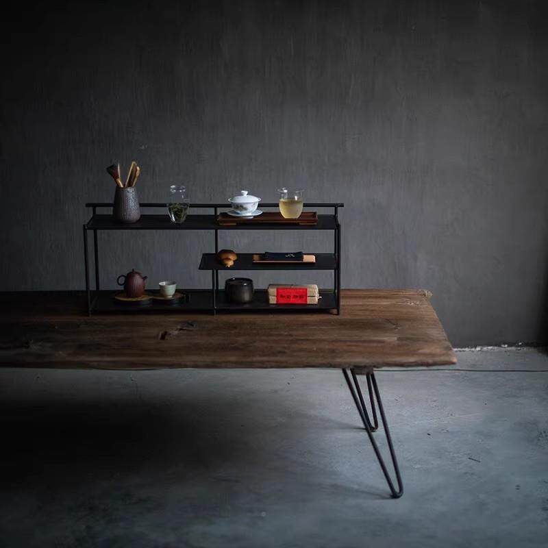 Iron art exhibition tea shed black Bogu rack tea set storage Japanese tea shed display tea rack room tea space desktop tea cabinet