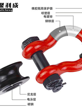 锻造3/4拖车卸扣4.75T越野车拖车钩带滑轮U型卸扣越野卸扣可拆卸