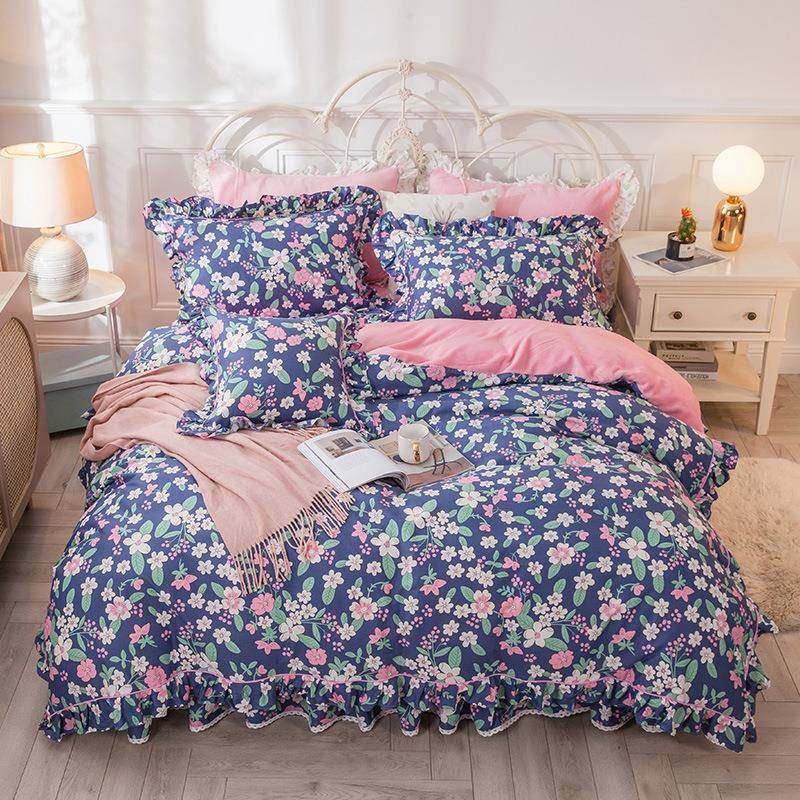 冬季纯珊瑚绒四件28474套棉加绒绒AB面床单被套棉水晶田园公风主 - 图3