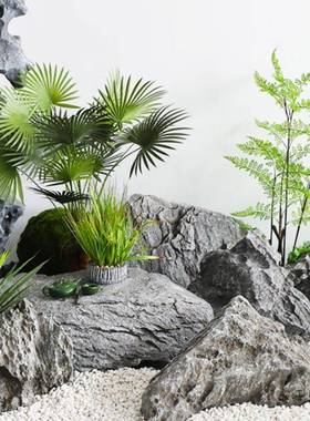 石头造景鱼缸假山石花园户外庭院景观石室内装饰摆件摄影道具