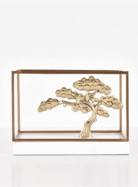 新中式铜摆件大理石茶几电视柜创意青松家居摆设品设计师软装饰品