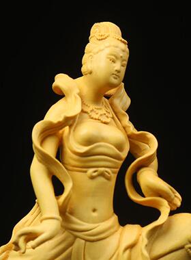黄杨木雕敦煌飞天仕女家居摆件美女人物客厅厅玄关办公电视柜装饰
