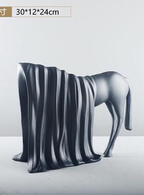 树脂工艺品现代黑白抽象马摆件客厅玄关设计师装饰品摆件创意设计