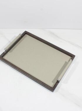 现代轻奢高端皮香薰蜡烛实木FJG托盘样客间售楼革处厅茶几桌板面