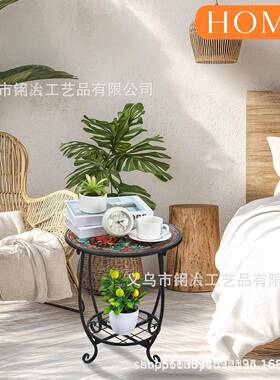 新款阳欧式创意蝶小鸟圆形MY089马蝴赛克铁艺桌子置室外台花园物