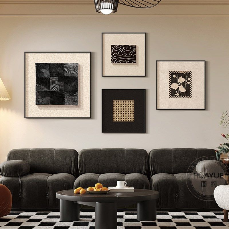 中古风挂画法式复古组合客厅装饰画立体砂岩高级感沙发背景墙壁画,淘宝优惠券,粉丝福利购,淘宝优惠卷