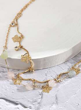 欧美跨境饰品 性感双层金属身体链 创意镂空小蝴蝶水钻碎石腰链女