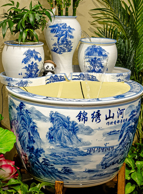 旺泥中式荷花流水摆件