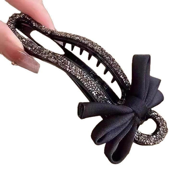 手工贴钻鸭嘴夹高端黑色蝴蝶结抓夹女网红后脑勺懒人夹盘发夹发饰,淘宝优惠券,粉丝福利购,淘宝优惠卷