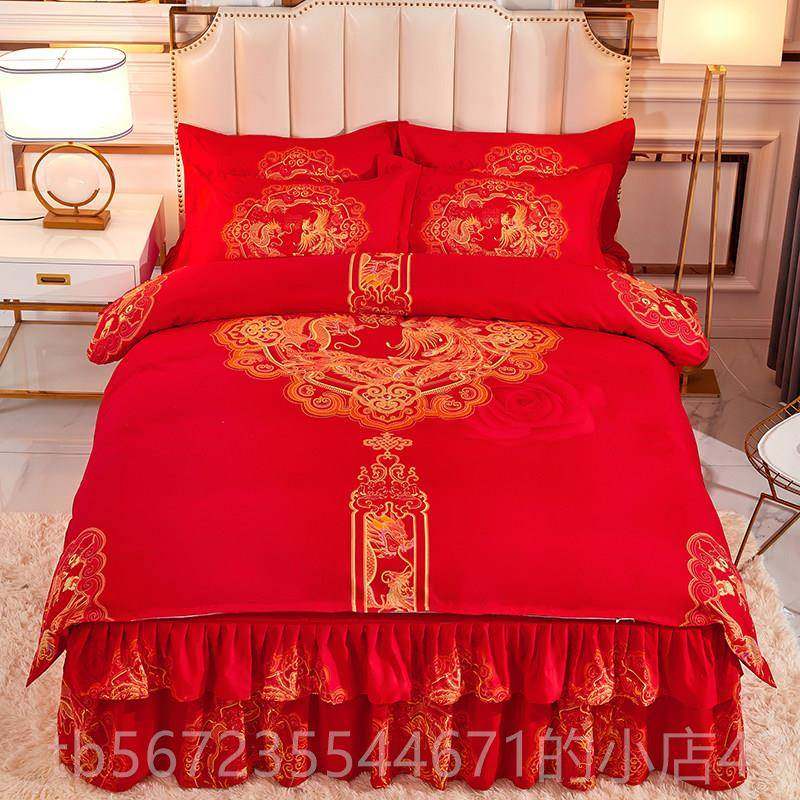 高档新庆结婚床庆红喜床裙款四件套陪嫁送礼双人大加厚纯棉磨毛上,淘宝优惠券,粉丝福利购,淘宝优惠卷