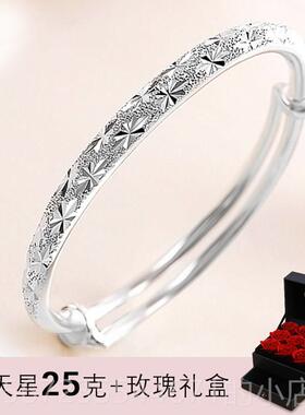 高档时银手银镯女妈999纯银年轻款简约手镯尚母亲节礼物实心镯子