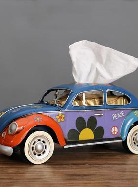 复古铁艺创意工业风巴士纸巾盒家居客厅装饰餐厅纸抽盒摆设