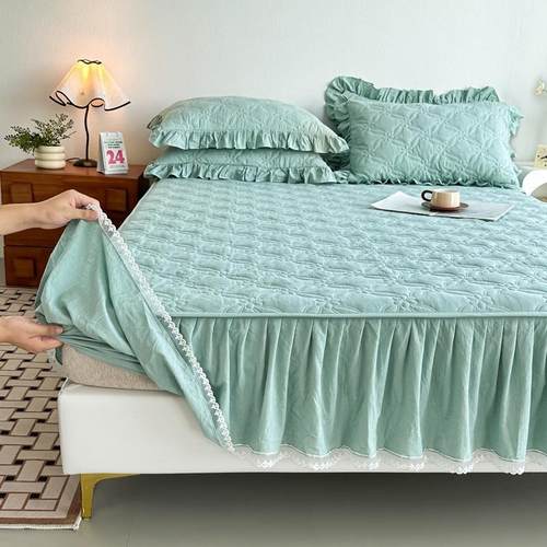 B0Z韩式1OO%全床棉笠裙边纯棉加厚床梦裙床罩三件套防滑YpJeHT36 - 图1
