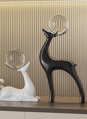 招财水晶球麋鹿摆件一对客厅玄关电视柜酒柜装饰轻奢高档艺术摆设