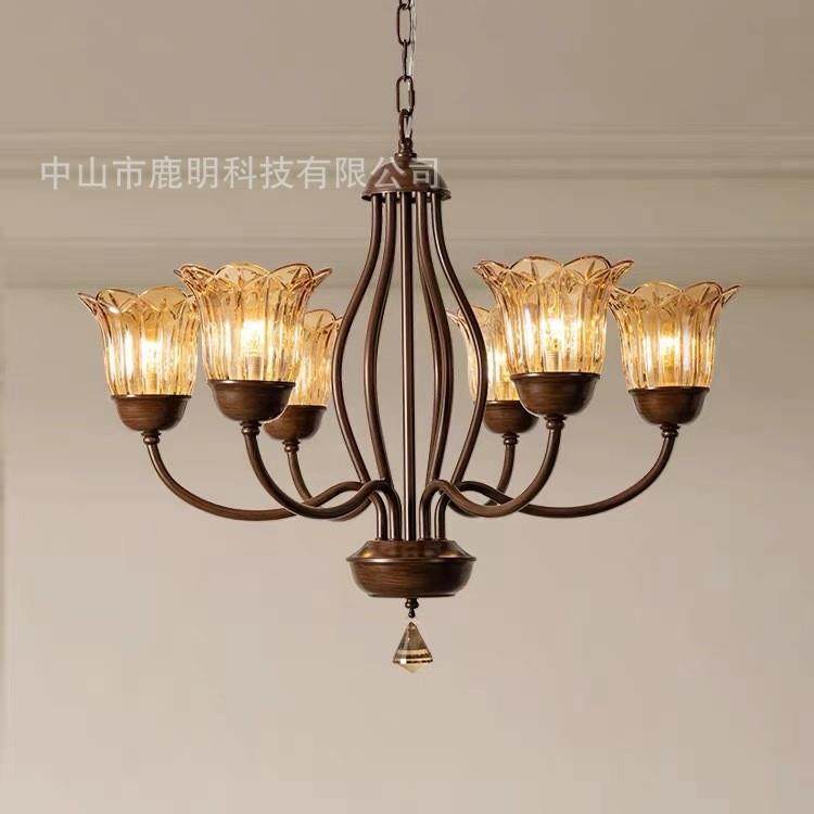 美式复古全铜吊灯客厅灯轻奢法式感餐厅灯具古铜玻璃卧室装饰灯饰,淘宝优惠券,粉丝福利购,淘宝优惠卷