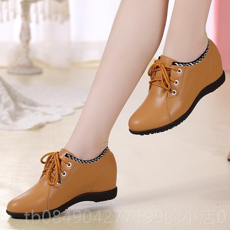 高档单鞋女平202底4新款春季韩版内增高秋鞋休闲子中跟舒适软底妈 - 图0