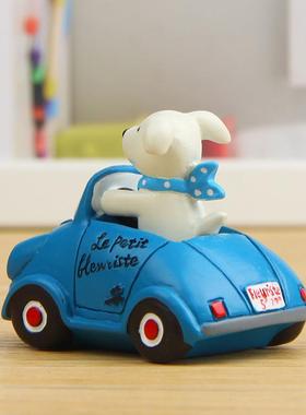 树脂卡通韩版创意开蓝色小车小狗园艺苔藓多肉花插摆件拍摄道具