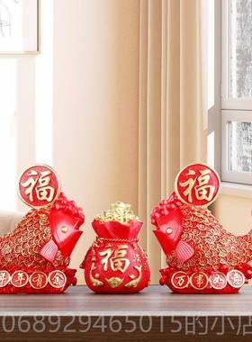 正品红色鱼寓意好的摆件招财家居客厅酒装品年有柜余工艺品饰新年