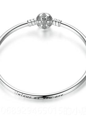 正品原创圆头手镯di珠子手錬基础炼简约952纯银情饰品小y众侣轻奢