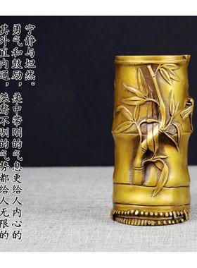 高档筒铜笔 竹子笔筒 纯铜古节节仿高 办公室创意 复古中国摆风件