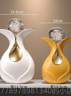 高档创意陶厅艺瓷术摆件水晶球财源滚滚招财客酒柜电视柜办饰公室