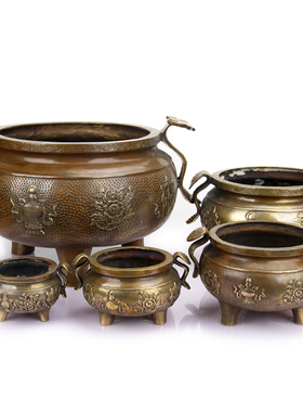 纯铜八宝香炉摆件香道用具香薰炉线香盘香檀大小号香炉具三足铜鼎