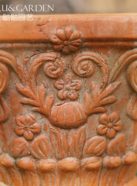 欧式罗马柱复古做旧仿红陶别墅客厅装饰摆件花园园艺花盆圆柱底座