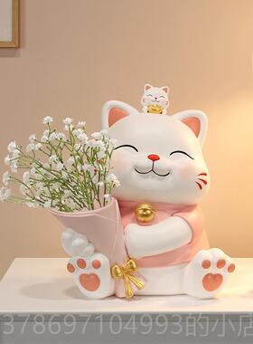 新款可爱治愈招财猫客厅家居玄关柜桌面电饰品摆件高级感视装小众