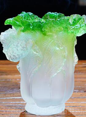 新款琉璃百教财笔筒高摆件白菜家居书房办室桌面礼公物送师领导档