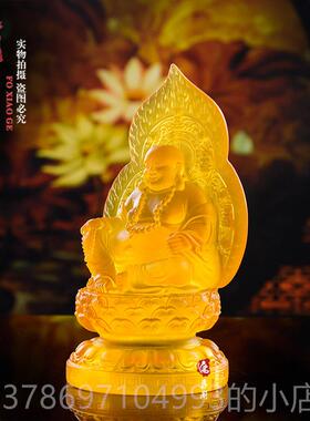 新款新树仿琉璃大肚弥勒佛客厅供居家款奉笑佛像招财脂摆件厂家结