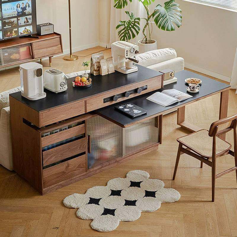 北美黑胡小可桃实木中岛餐台桌一体伸缩旋转户型TDN倒台家用导台,淘宝优惠券,粉丝福利购,淘宝优惠卷