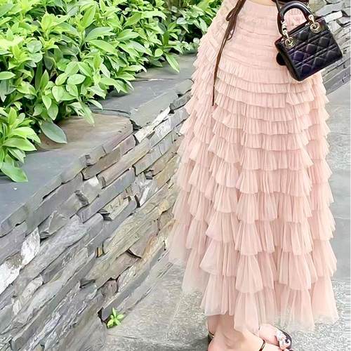 蛋糕半身裙网纱裁片 a45网眼布 无弹蓬蓬公主裙面料 - 图1