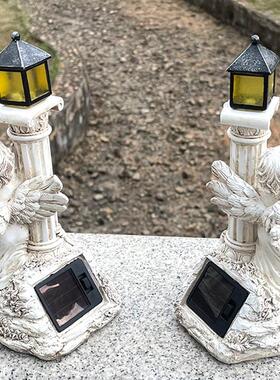 丘比特天使罗马柱太阳能摆件女孩雕像花园室外太阳能灯浪漫装饰