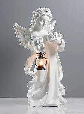 欧式复厅古天使落地摆创件托盘客玄关钥匙桌面装饰品树脂ts-001像