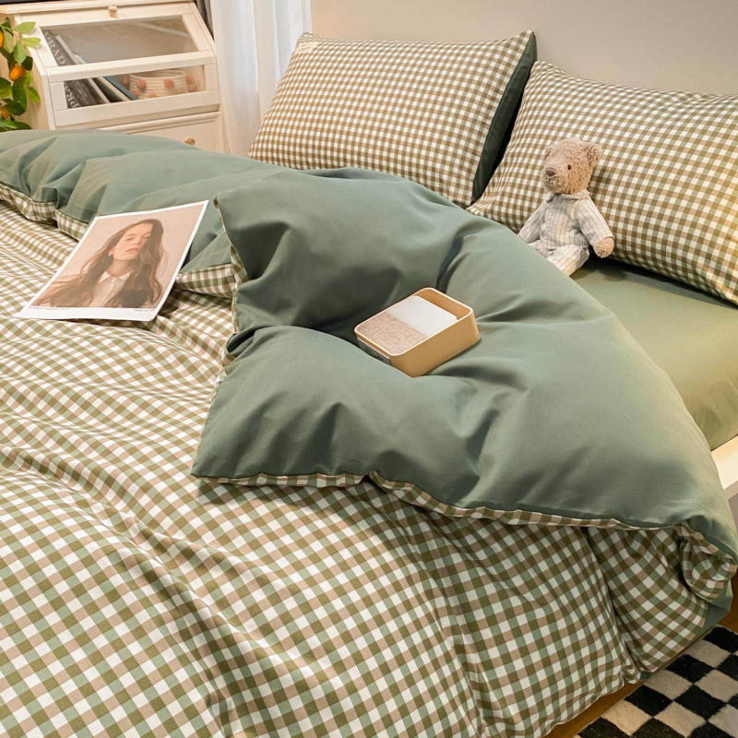 新款水洗棉磨毛纯棉四件套格子亲肤学生宿舍单被套床笠三件套,淘宝优惠券,粉丝福利购,淘宝优惠卷
